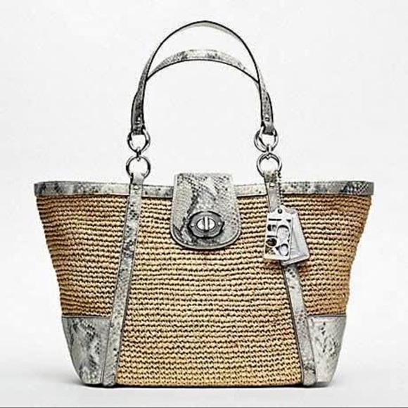 NWT Coach Hampton Straw Python medium Tote - Picture 1 of 14